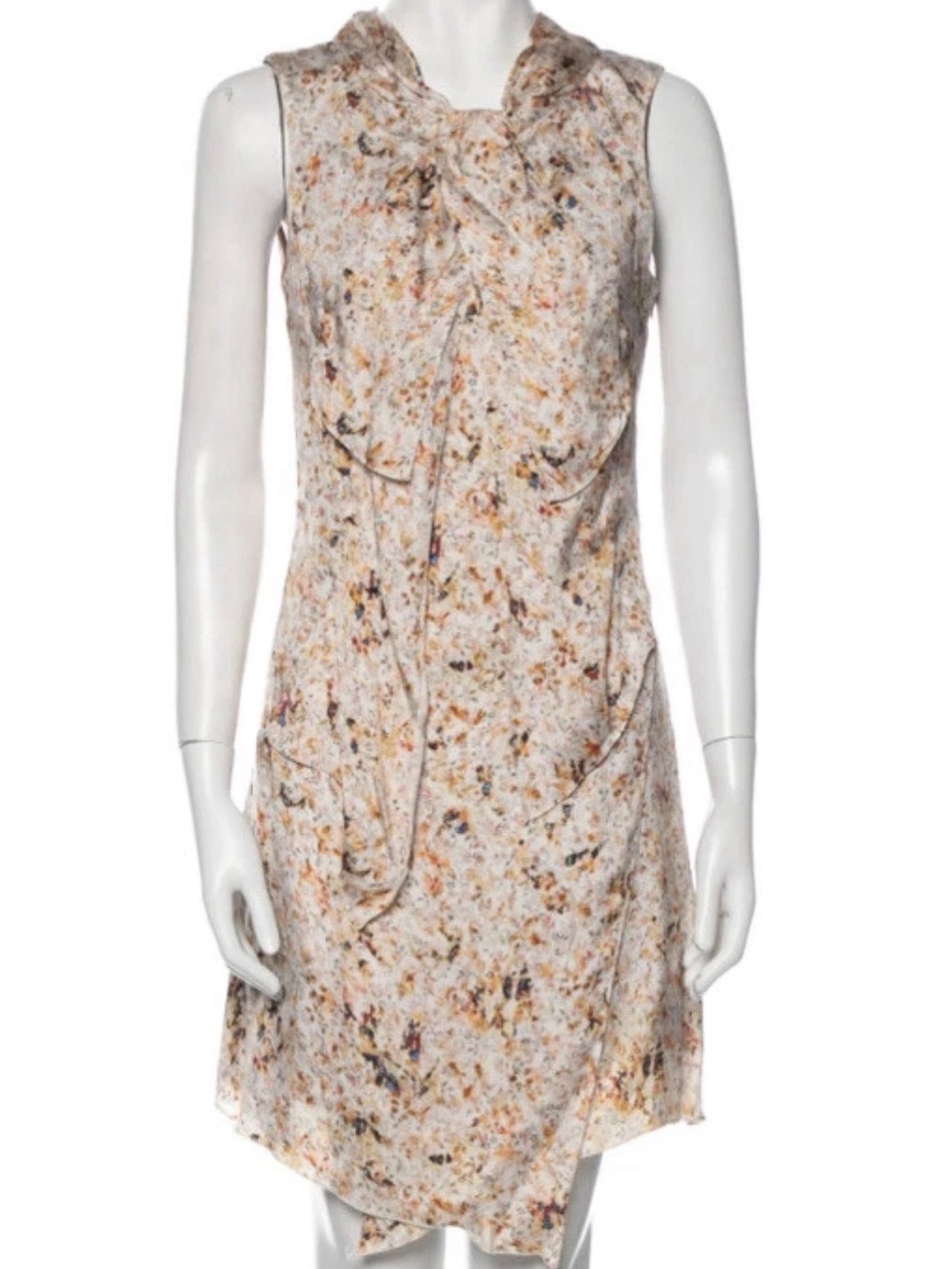 Nina Ricci Cream Floral Sleeveless Tie-Neck Mini Dress